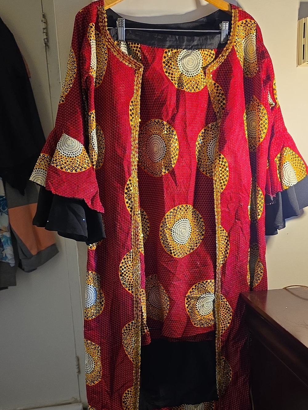 Vibrant Red & Yellow African Print Midi  Skirt and Coat